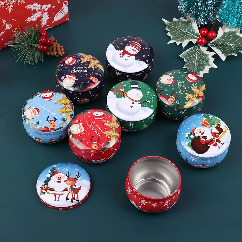 1pc Christmas Metal Tin Jars Coffee Tea Spice Candy Jewelry Storage Case Candle Making Containers Decorations Boxes