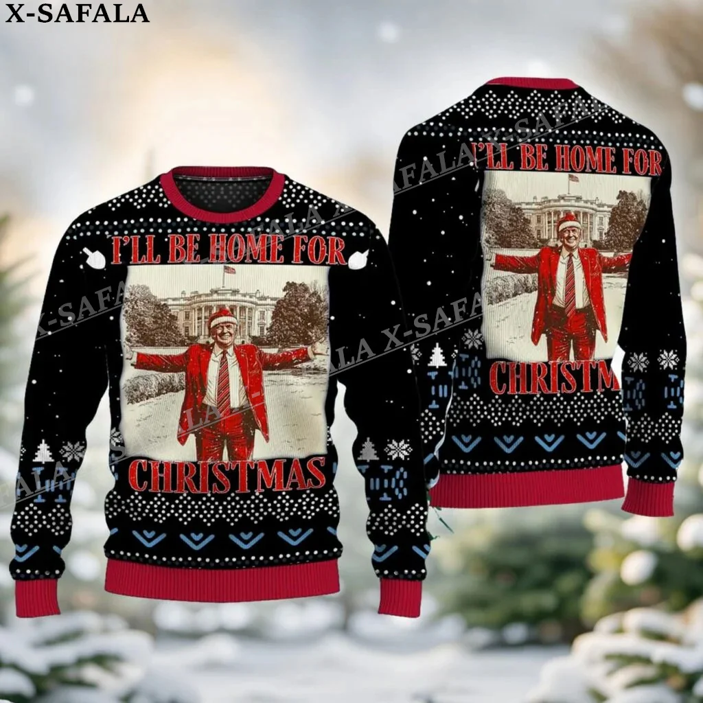 Funny Character Trump Ugly Christmas Knit Sweaters Christmas Gift Jumpers Tops Couple Party Unisex Casual-1