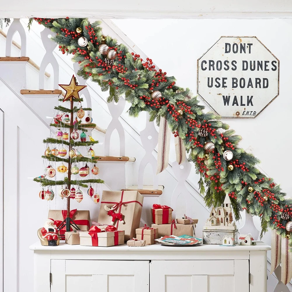 180 cm Künstliche Grüne Pflanzen Weihnachtsbaumgirlande Kränze Heim-Party-Dekoration Outdoor Garten Kiefer Rattan Hängedekoration – Detail 6