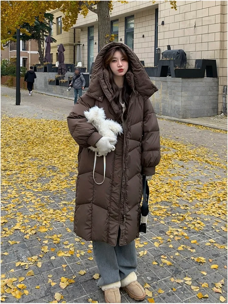 Women's Down Jacket 2024 New Hooded Long Parker Coat Winter Windproof Warm Coat Pure Colour Slim Versatile Women's Coat