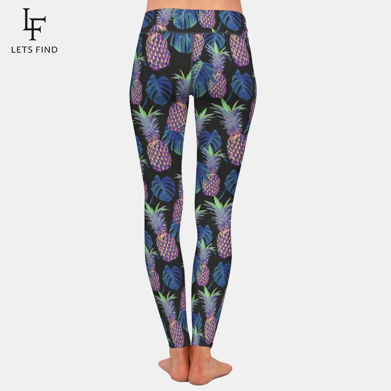 LETSFIND Legging Wanita Motif Digital Pola Nanas Baru Celana Fitness Wanita Pinggang Tinggi Legging Hitam