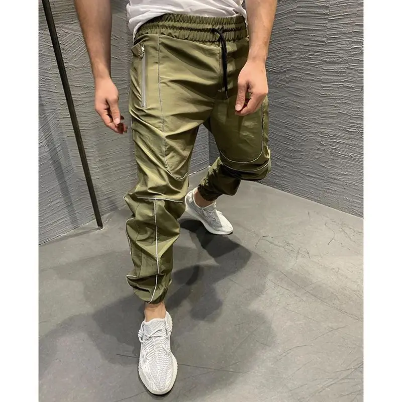 Muscle Sports Pants Men's Spring and Autumn Loose Quick-drying Casual Trousers Luminous Straps Running Fitness Pants Trendy