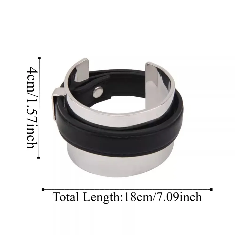 Armlet Exaggerated Metal Bangle Golden Silver Belt Buckle Leather Bracelet Punk Style Accessories Women Open Bangle Girls