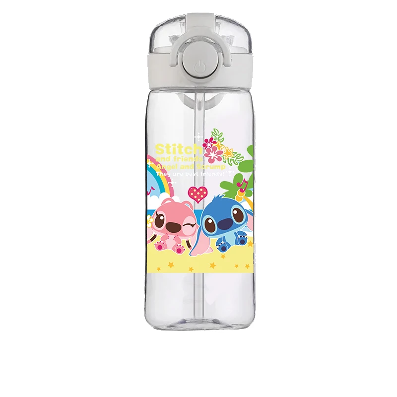 Children's Disney Stitch Water Bottle, 400ml, à prova de vazamento, fofo, plástico, escola, esporte ao ar livre, menino, menina, alta qualidade