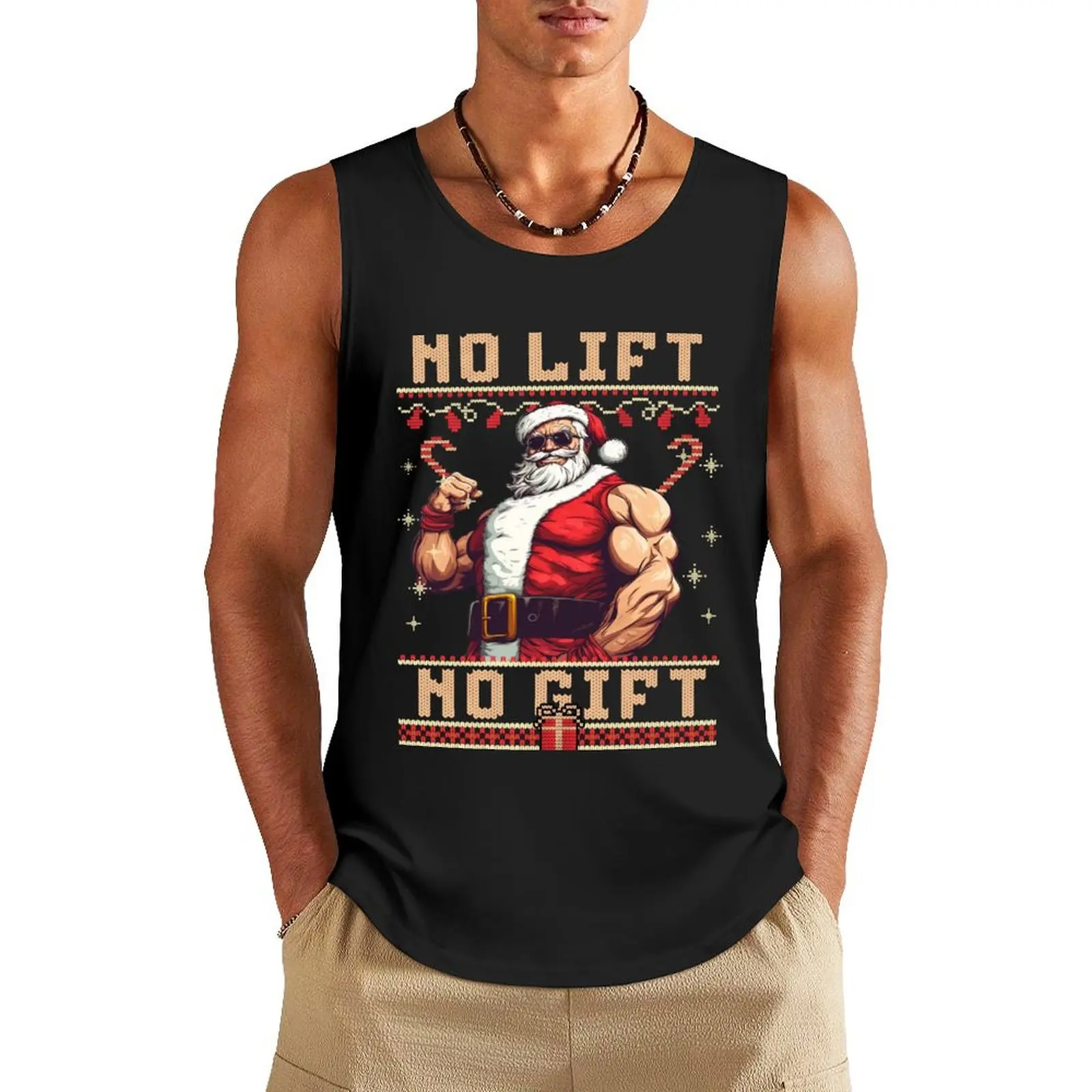 

No lift No gift Santa Christmas sweater fitness Tank Top vest men summer