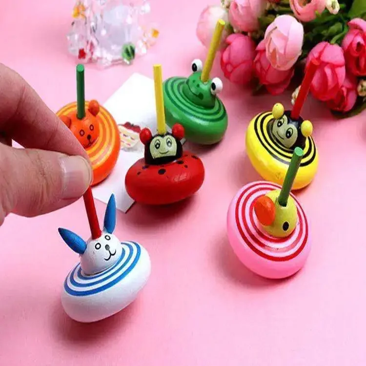 1Pc Mini Colorful Wooden Gyro Desktop Finger Game Toy for Kids Birthday Party Favors Baby Shower Gifts Pinata Filler Goodie Bag