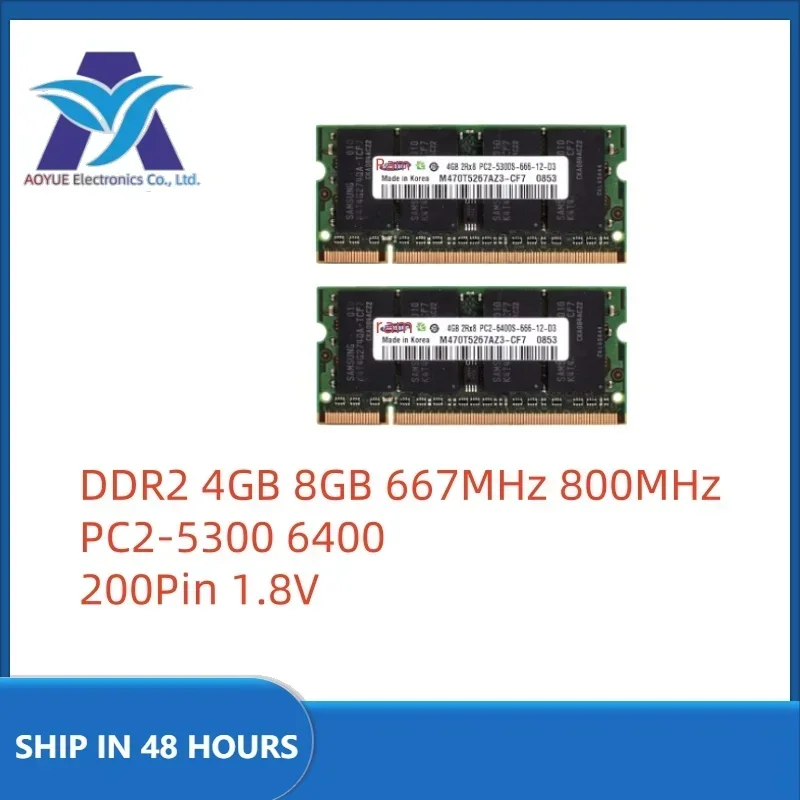1 ชิ้น/ล็อต RAM DDR2 4GB 8GB 667MHz 800MHz แล็ปท็อป SODIMM หน่วยความจํา PC2-5300 6400 RAM 200Pin 1.8V หน่วยความจําโน้ตบุ๊ค Dual Channel