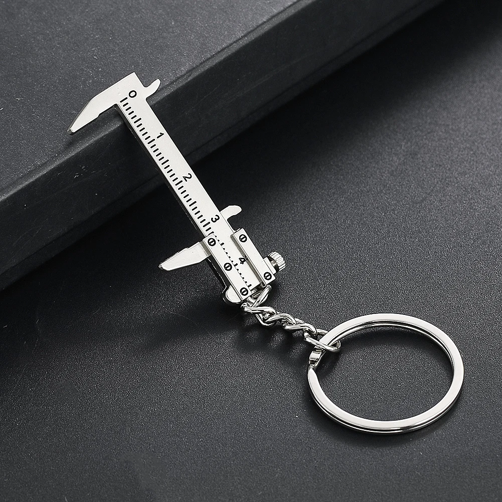 Portable Mini Vernier Caliper Keychain Movable Metal Measuring Ruler Car Key Rings Backpack Charms Fun Gadgets Jewelry Gifts
