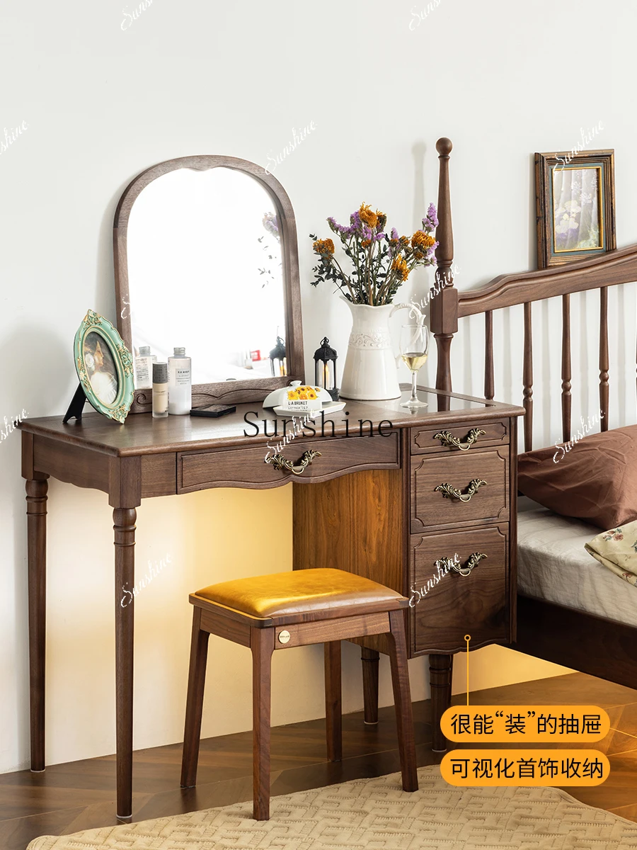 

Black walnut modern simple bedroom storage small apartment makeup table FT