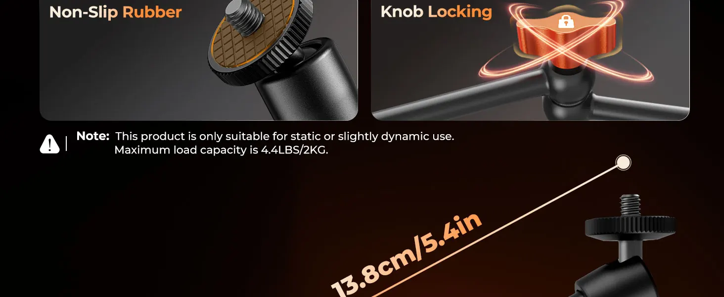 K&F CONCEPT Magic Arm mit 1/4"-Schraube, 2er-Pack, 9,8" Kamerahalterungsarm, 360° ° Kugelköpfe für DSLR-Kameras, Monitore, Blitzgeräte, LED-Leuchten und Kamerakäfige – Detail 6