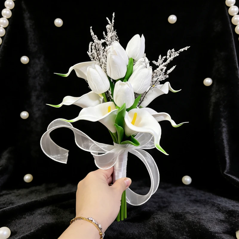 

Белый искусственный свадебный букет из калл, реквизит для свадебной фотосессии, для вечеринок, церемоний, юбилеев