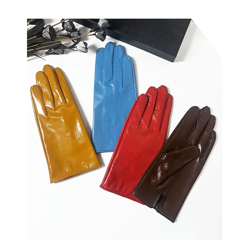 

Women's Spring Autumn Brief Slim Genuine Sheepskin Leather Gloves Lady's Natural Shiny Leather Winter Driving Glove R1825