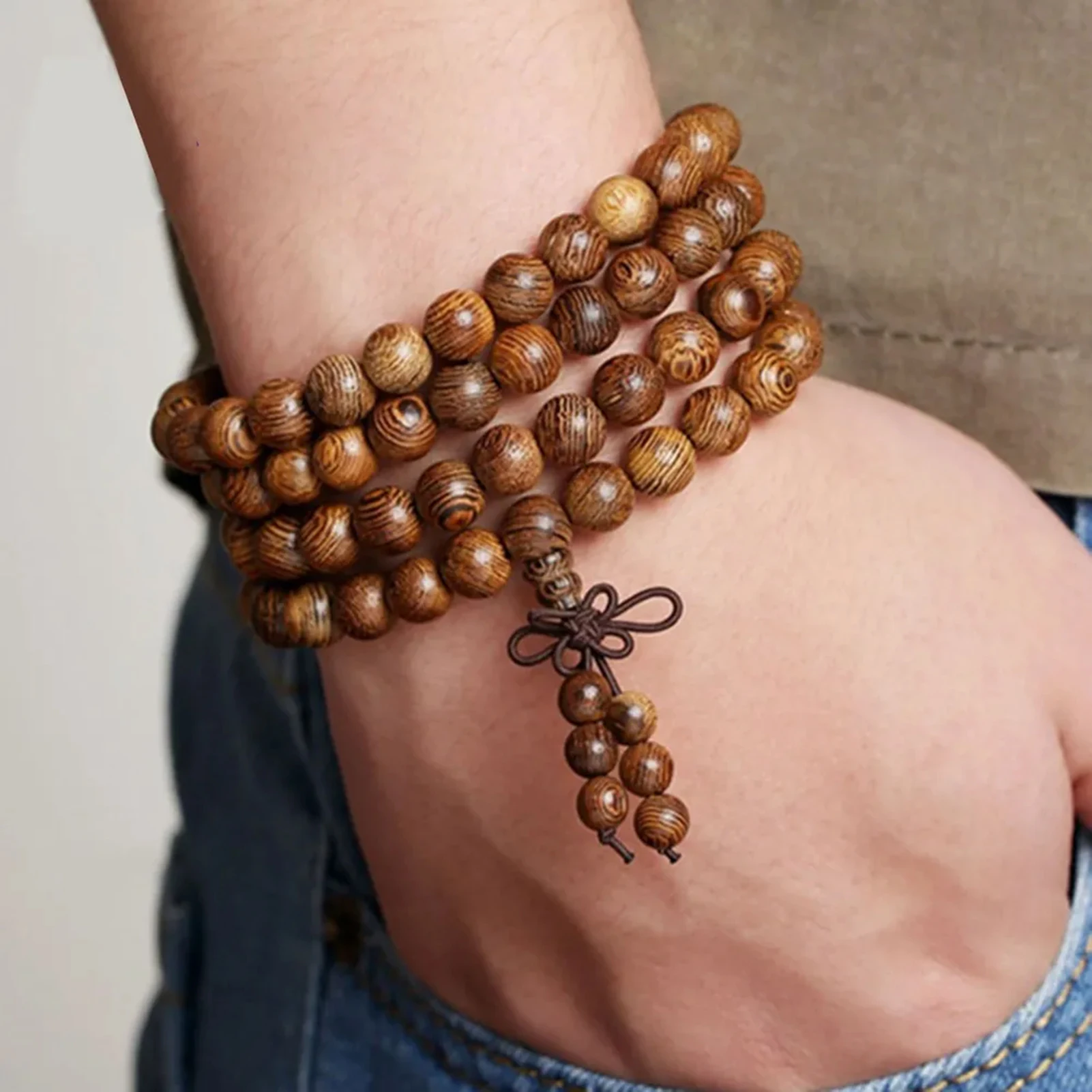 Bracelet en bois d'aile de poulet 108 perles unisexe, Mala en bois d'aile de poulet 108 perles pour la pleine conscience