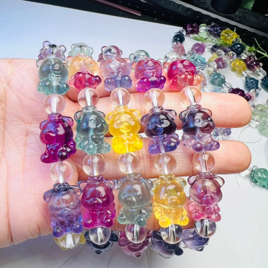 

1 Pc Fengbaowu Natural Rainbow Fluorite Crown Bear Bracelet Crystal Reiki Healing Stone Fashion Jewelry Gift For Women