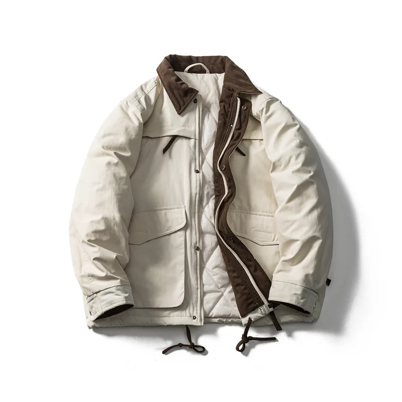 معطف منتفخ لملابس العمل اليابانية Amekaji مقاس كبير للجنسين مع سترات بياقة سروال قصير شتوية سميكة ودافئة مبطنة بالقطن #2
