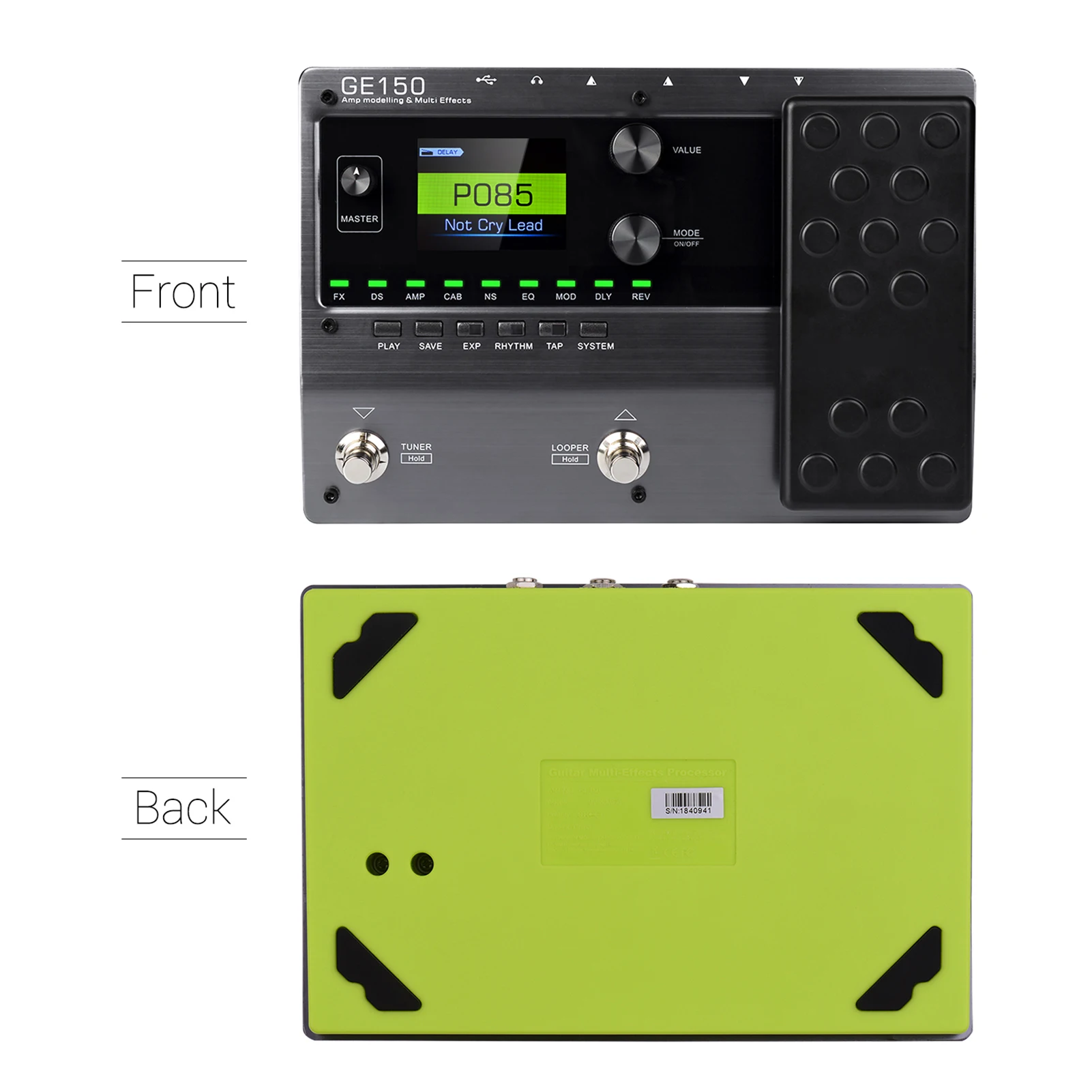 MOOER GE150 Amp Modellazione e Pedale multieffetto 55 Modelli di amplificatori 151 Effetti 80s Looper 40 Ritmi batteria 10 Metronomo Temp del rubinetto