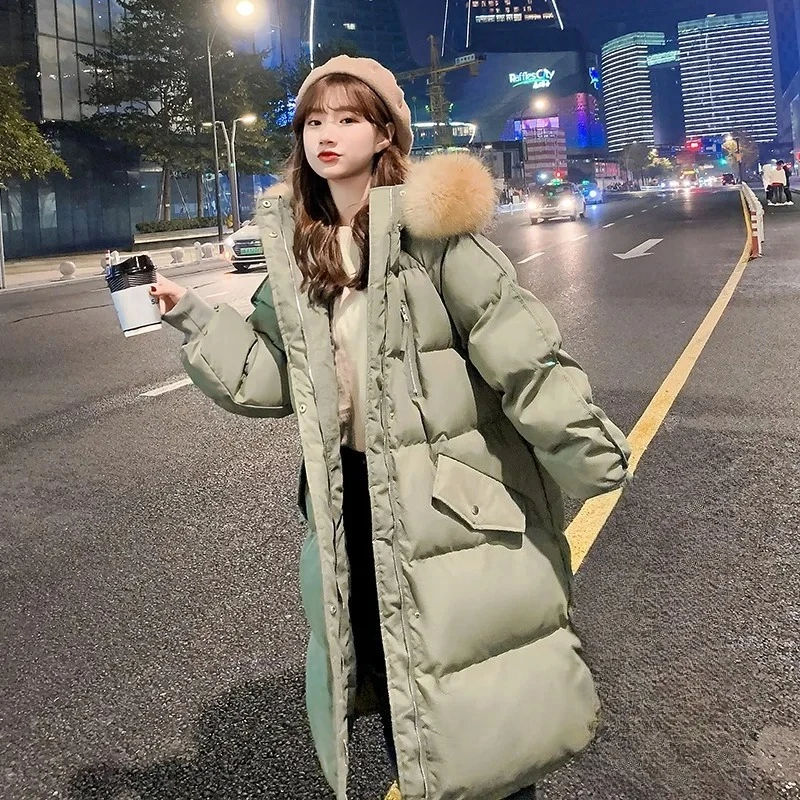

Women's Parka Coat Commuting Style 2024 New Korean Version Loose and Thick Cotton Jacket Long Zipper Women Clothing Winter Black
