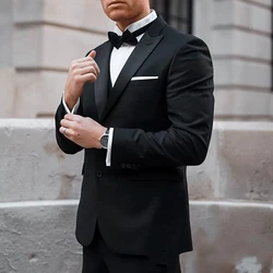 Black Wedding Tuxedos Peaked Lapel Slim Fit Two Button Groom Wear Formal Prom Men Suit 3Pcs Terno Masculino(Jacket+Pants+Vest)