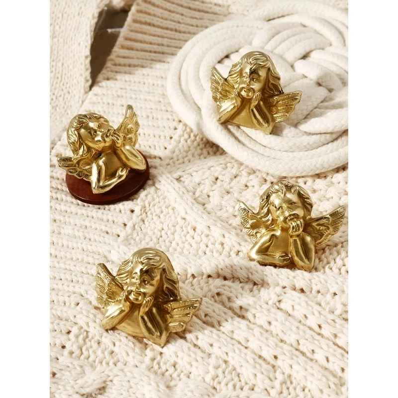 Solid Brass Angel Shape Cabinet Knob Gold Pastoral Drawer Pull Knob for Kids Room Wardrobe Dresser Furniture Hardware