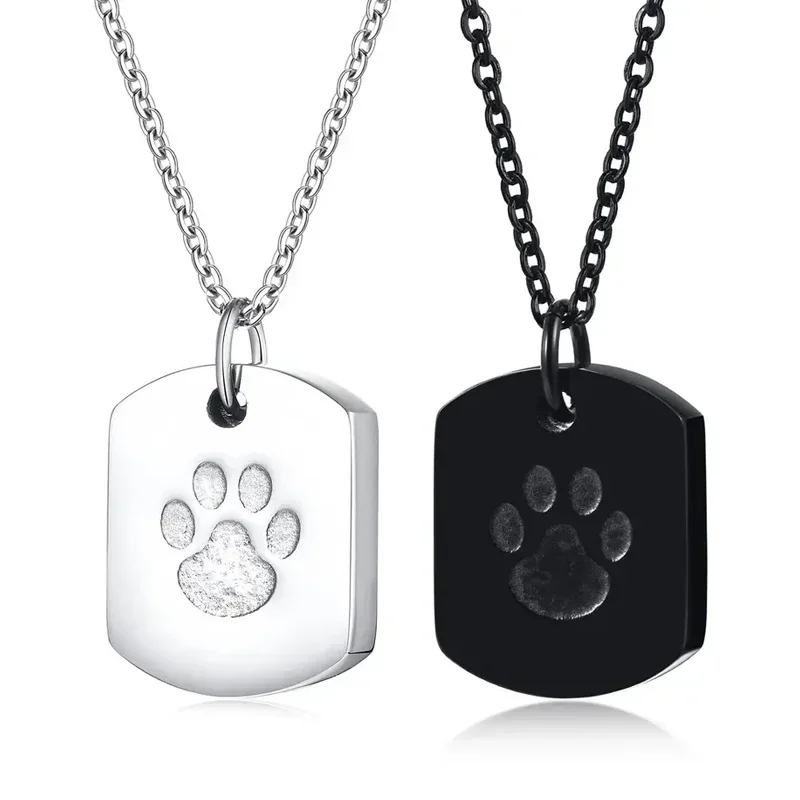 Cremation Jewelry Paw Print Urn Necklace for Ashes for Women Men Memorial Cat Dog Ashes Pendant Square Hang Tag Pendant