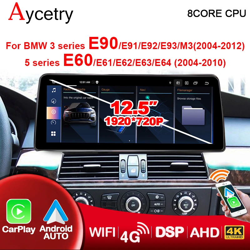 12.5'' Carplay Android Auto stereo GPS autoradio for BMW 3/5 Series E60 E61 E63 E64 E90 E91 E92 E93 Car Radio Multimedia player