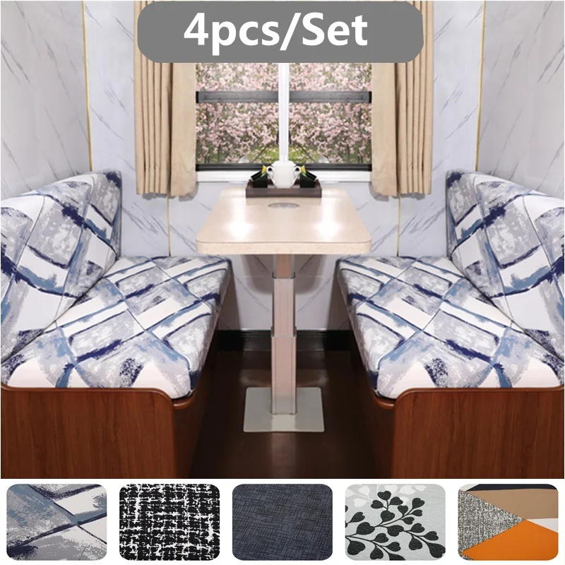 4pcs/set Floral RV Sofa Seat Slipcover Elastic Dinette Cushion Cover Furniture Protector for Camper Car Bench Backrest Cover