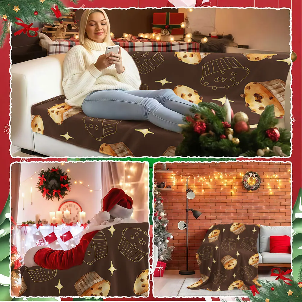 Chocolate Chip Muffin Winter Summer Flannel Blanket Throw Fleece Soft Fuzzy Plush Cozy Fleece Blankets for Sofa Ideal Gifts