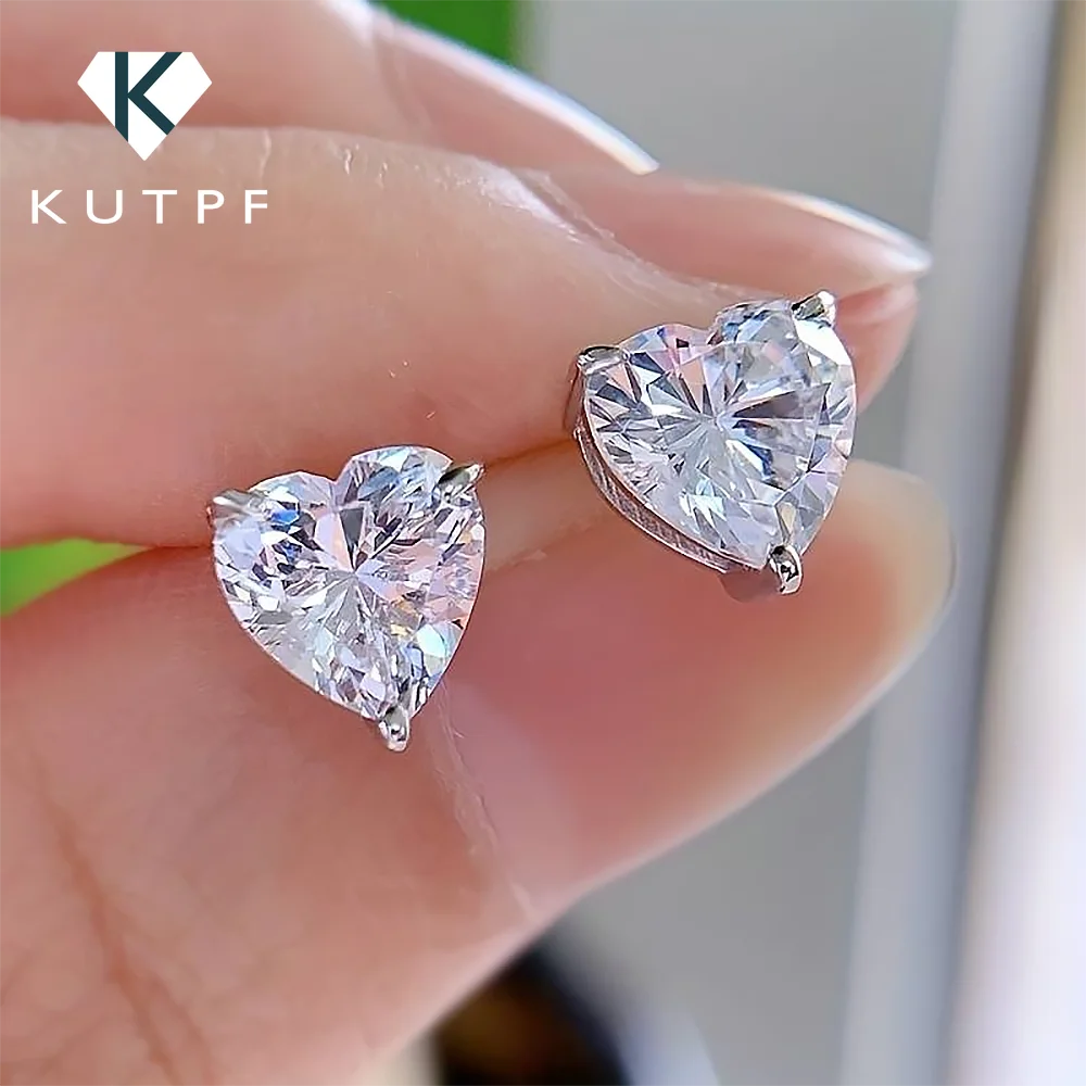 

1-4Carat Big Heart Moissanite Diamond Stud Earrings with Gra Certificate 925 Silver Plated Gold Ear Studs Fine Jewelry for Women