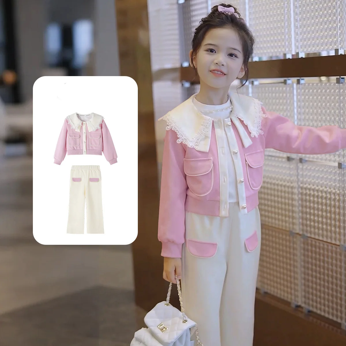 

Детские осенние комплекты для девочек, пальто с карманами и лацканами + штаны с эластичной резинкой на талии, комплекты для маленьких девочек, лоскутный комплект с длинными рукавами, детский комплект из двух предметов для девочек