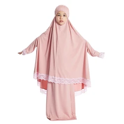 Vêtement de Prière en Dentelle pour Fille Musulmane, Abaya, Hijab Long, tiens imar, Ramadan, Niqab Arabe, Ensemble de 2 Pièces