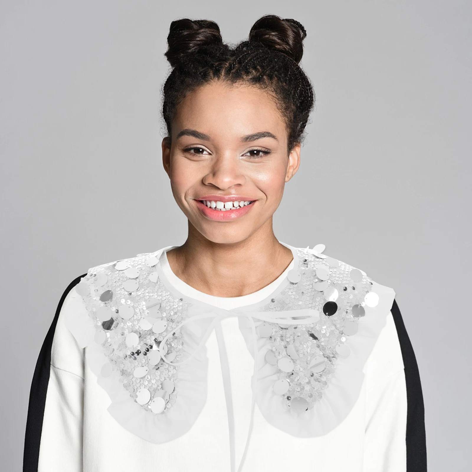 

Sequin Fake Collar Detachable Tie Closure Comfortable Multi-Function Stylish Layering Under Sweaters Blouses Dresses