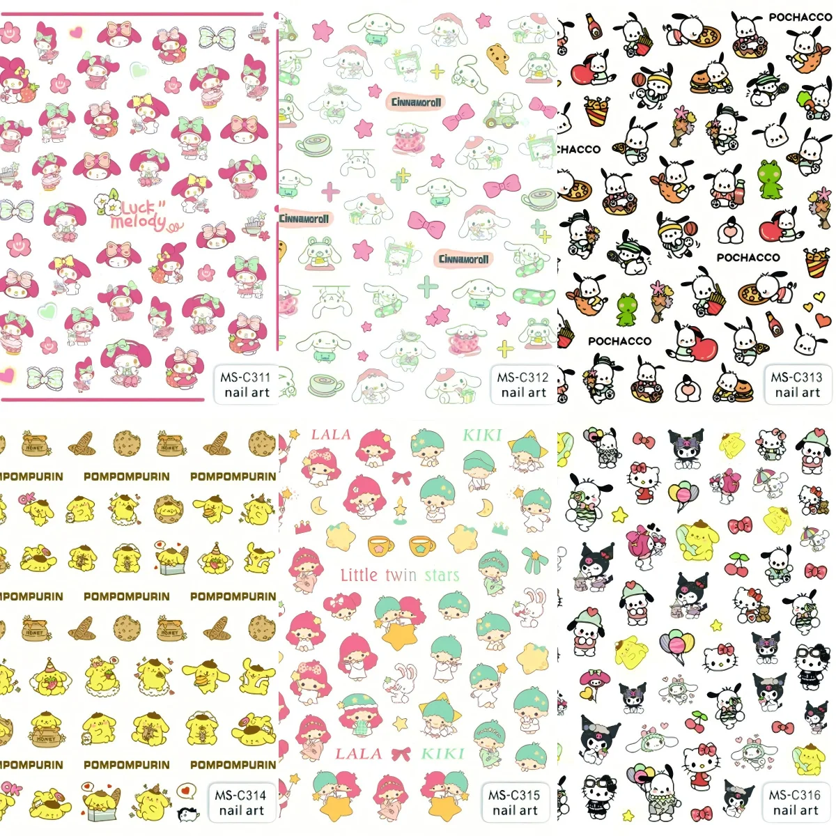 6 Stück Cartoon Hello Kitty Nagelaufkleber 3D Sanrio Nagelkunst-Dekoration Anime-Aufkleber für Nägel Niedliche Kuromi Press-On Nagelaufkleber – Detail 18