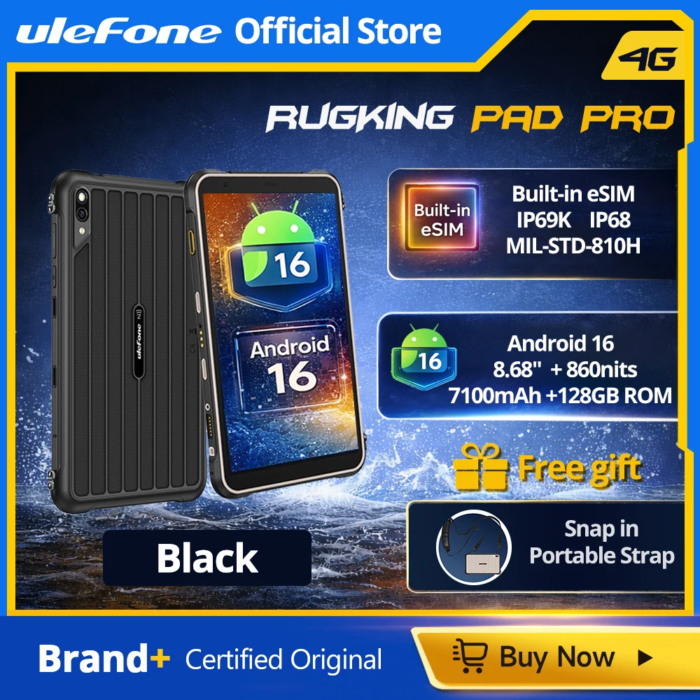 [Ingebouwde eSIM] Ulefone RugKing Pad Pro robuuste tablet 4G 8,68 inch scherm 90Hz 7100mAh Android 16 tablet, tot 16 GB RAM, 128 GB ROM Wereldwijde versie