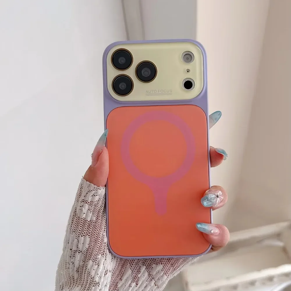 Candy Color Contrast for Magsafe Case for iPhone 18 17 Pro Max 16 15 14 Magnetic Camera Film Protector Large Window Cover
