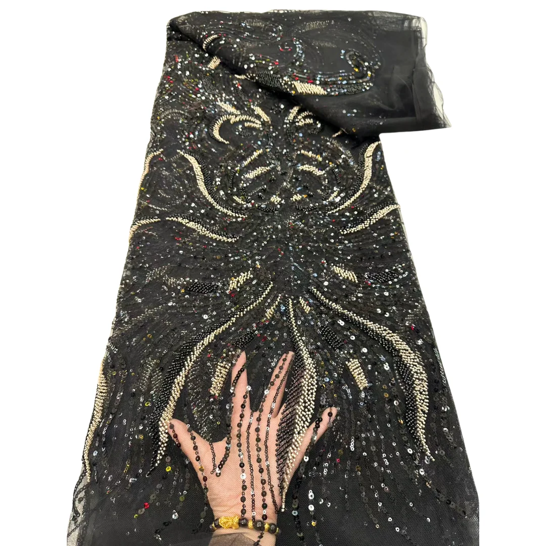 الفرنسية الأزهار حبة أقمشة الدانتيل 2026 الترتر الأفريقي تول نسيج شبكي الراقية النيجيري الدانتيل لفستان حفلات الزفاف #5