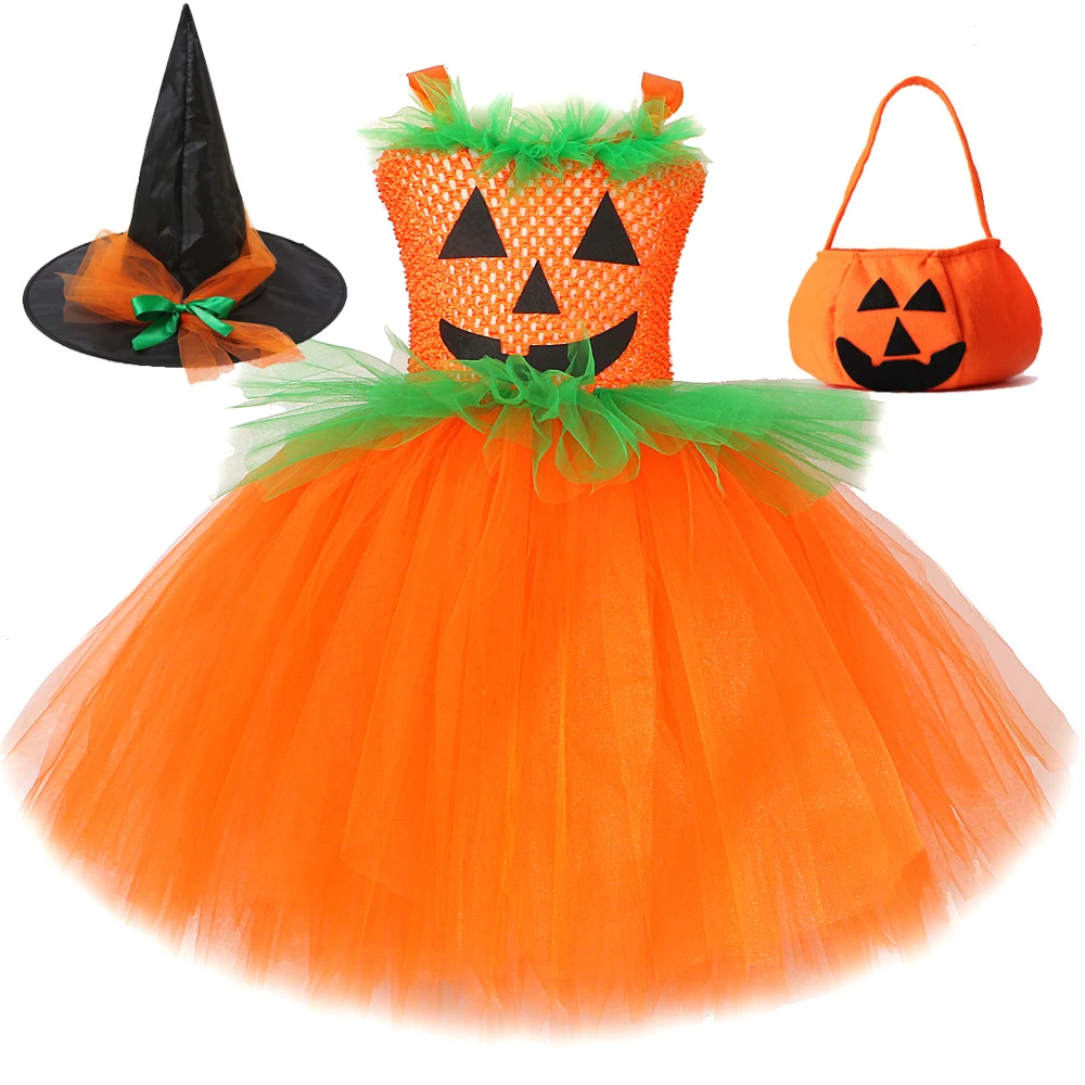 

Orange Pumpkin Costumes for Girls Halloween Cosplay Dresses Kids Scary Ghost Witch Tutus Outfits Carnival Party Fancy Clothes