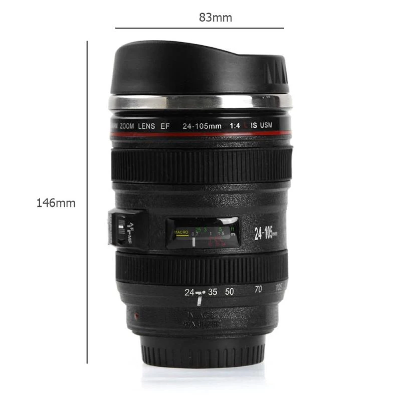 400/440ml Camera Lens Water Cup Coffee  Creative   Stainless Steel Liner SLR   Non-slip Insulation