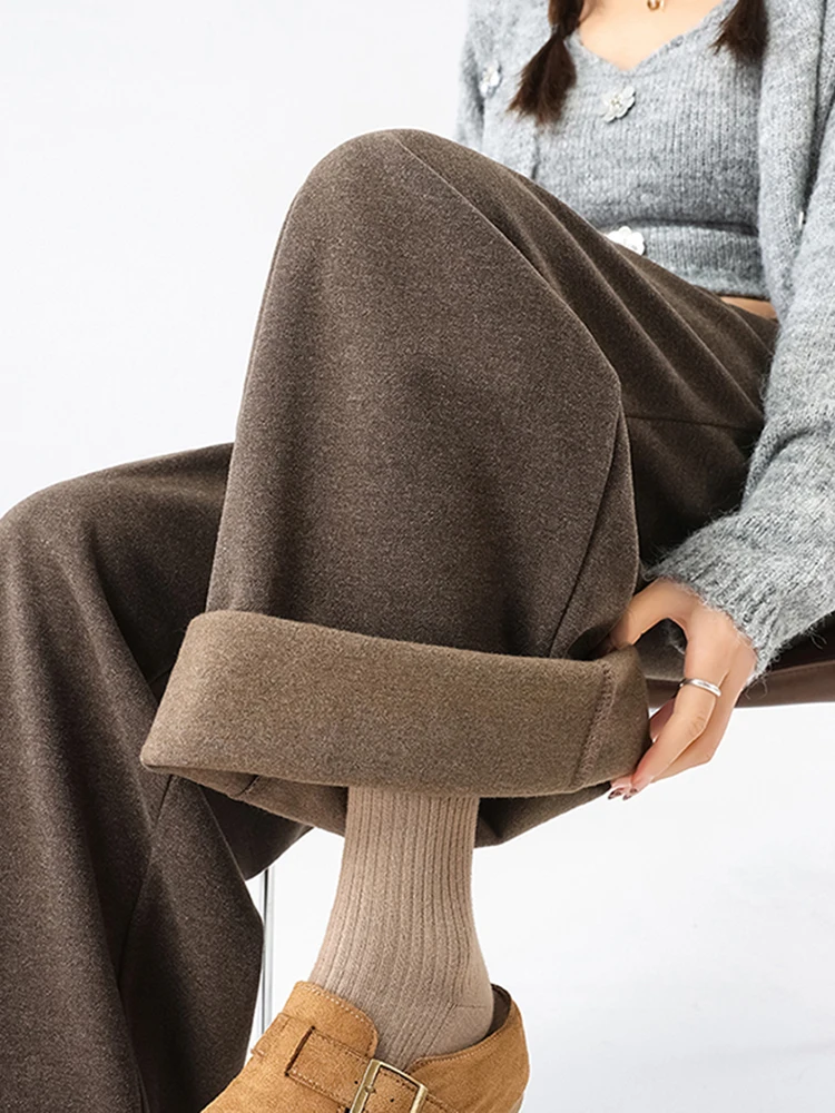 

High Waist Thiened Woolen Wide Leg Casual Pants Women's Autumn Winter New Sle Dra Straight Leg Pants Casual Trousers