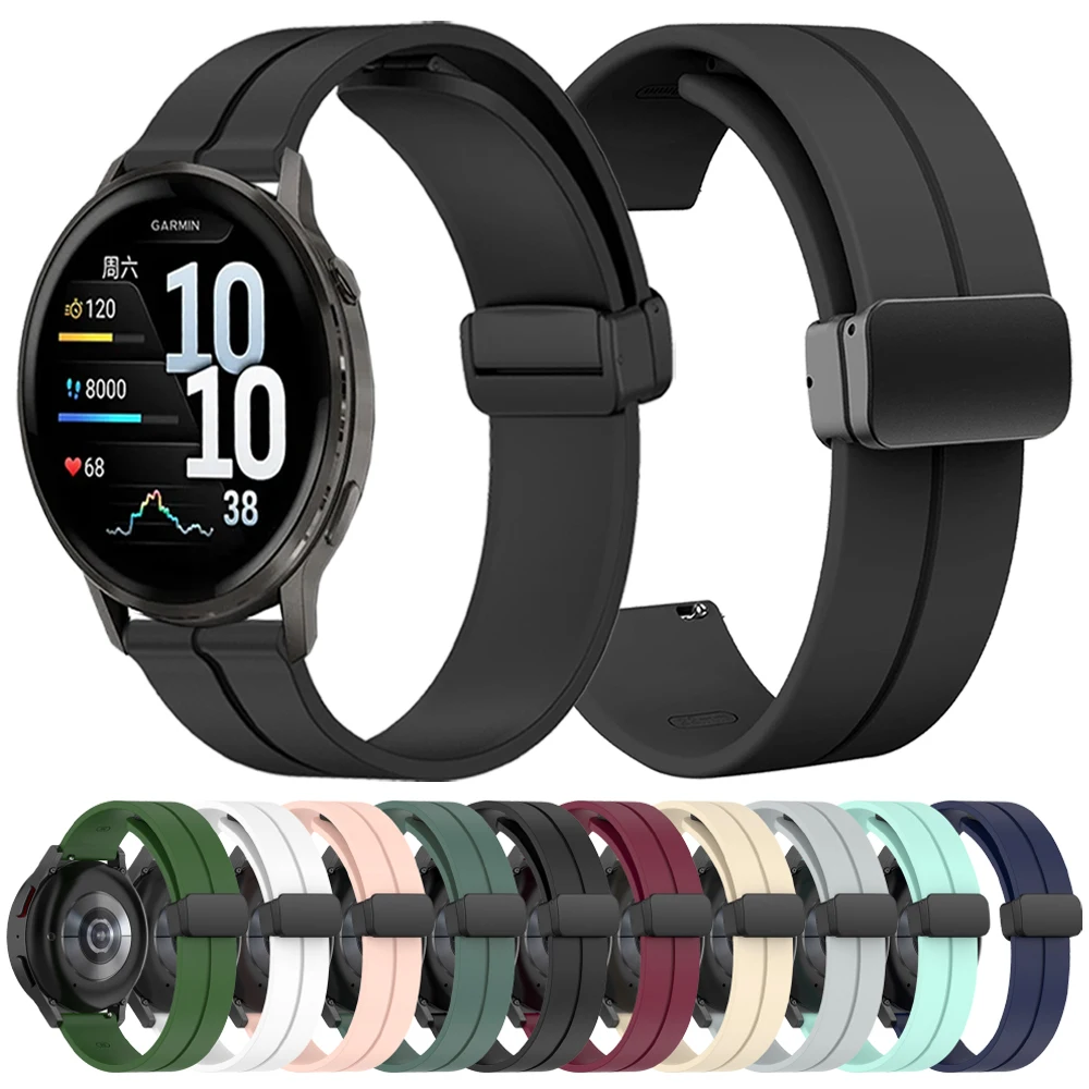 20 22 مللي متر سوار بإبزيم مغناطيسي لـ Garmin Venu 4 3 Sq 2/Foreunner 570165 265 حزام سيليكون رياضي لساعة هواوي GT 6 Band #1