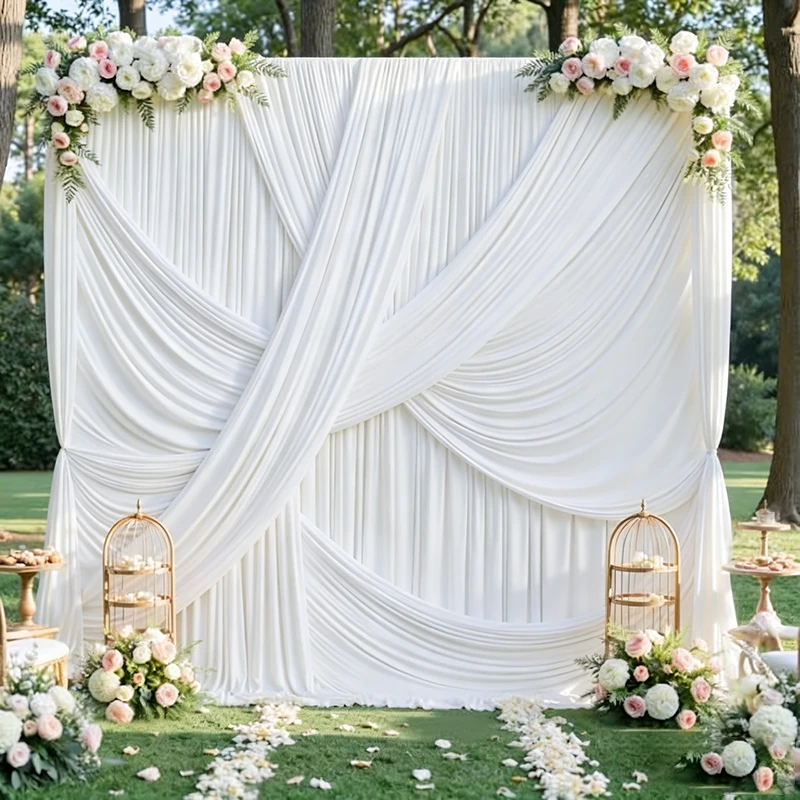 1Panel White Backdrop Ceiling Drapes Wrinkle Free Tent Rod Pocket Curtains Fabric for Wedding Ceremony Birthday Party Decoration