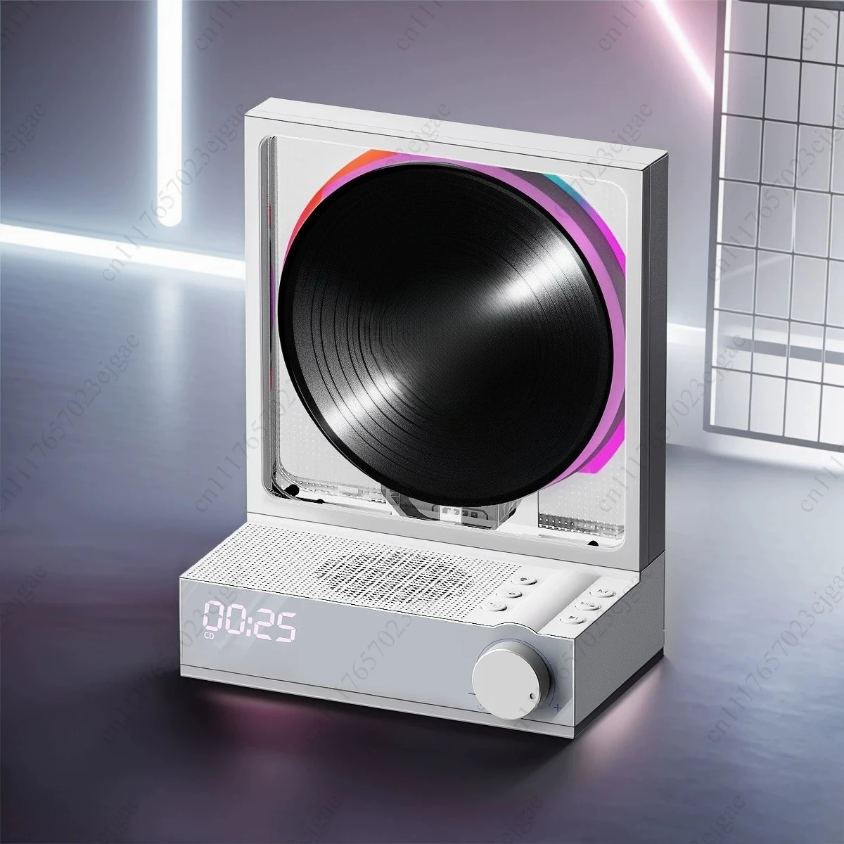 Portable  Desktop CD Player, 5W*1 Speaker & Bass Vibration Diaphragm *1, Titanium Gray, White