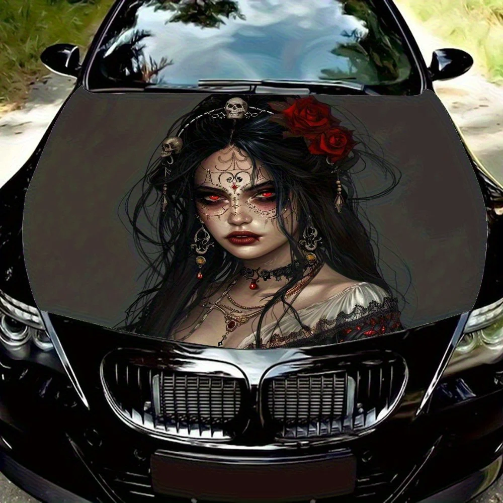 

Gothic Style Dark Girl Car Vinyl Wrap - Stunning Engine Hood Decal, Splash-Resistant PVC, Easy Removal,Waterproof And Scratch-re