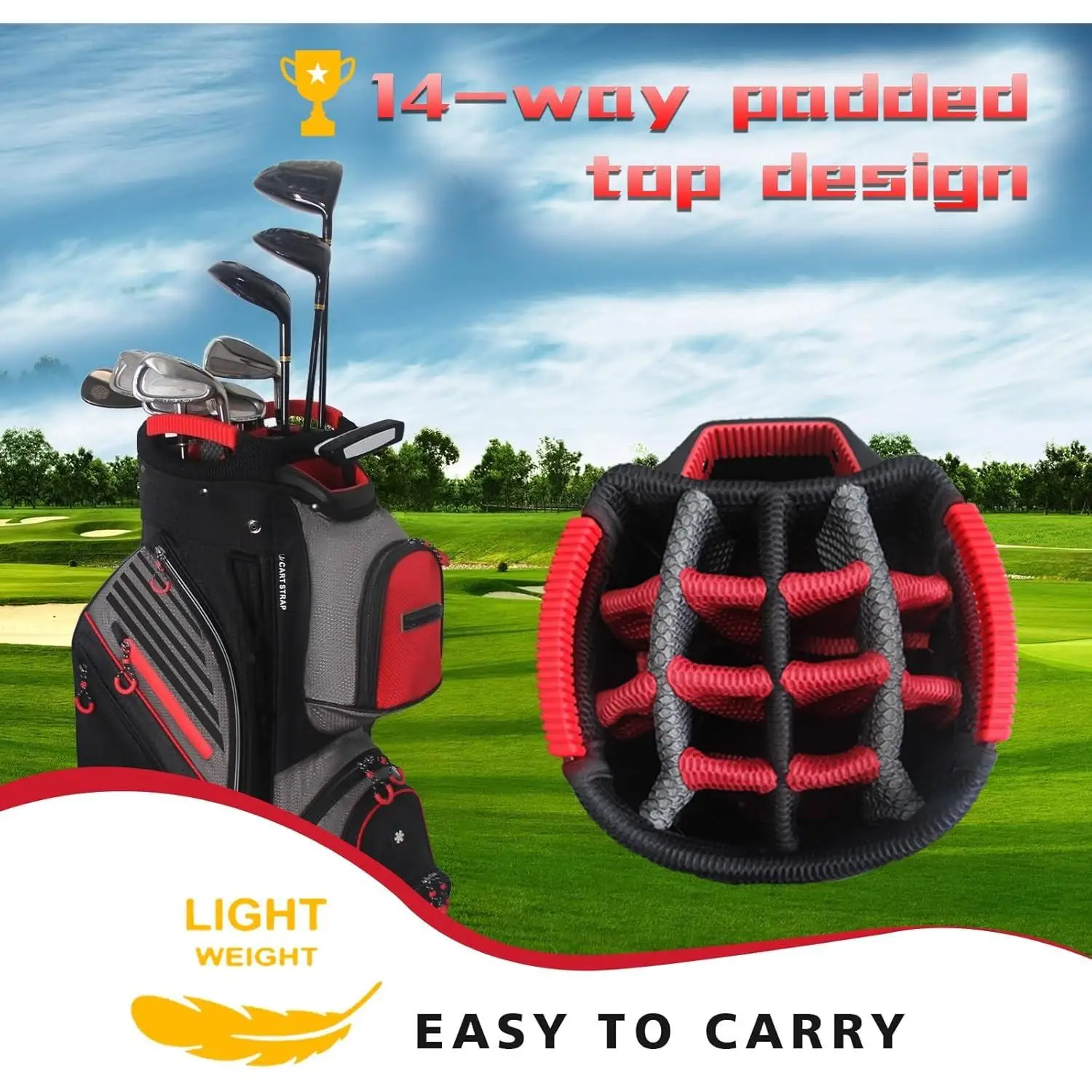Golf Cart Bag 14 Way Organizer Divider Top with Handles Cooler Valued Pocket and Rain Cover Super Light Design New Version 1.0