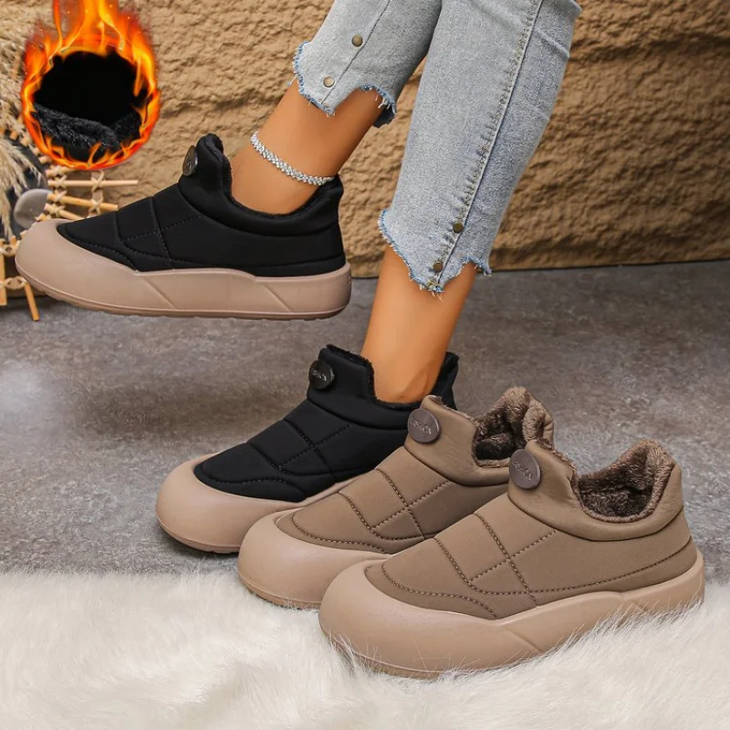 Low-Top ShoesPUDeep Mouth Rubber Mid Heel(3-5cm)Round Toe Platform Sole Slip-On Shoes