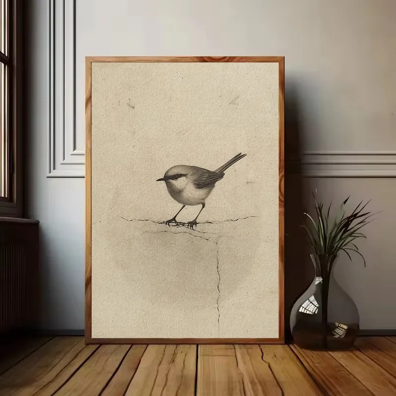 Retro Pastel Hummingbird Bird Small Chickadee Simple Nature Animals Poster Canvas Painting Wall Art Pictures Home Decor