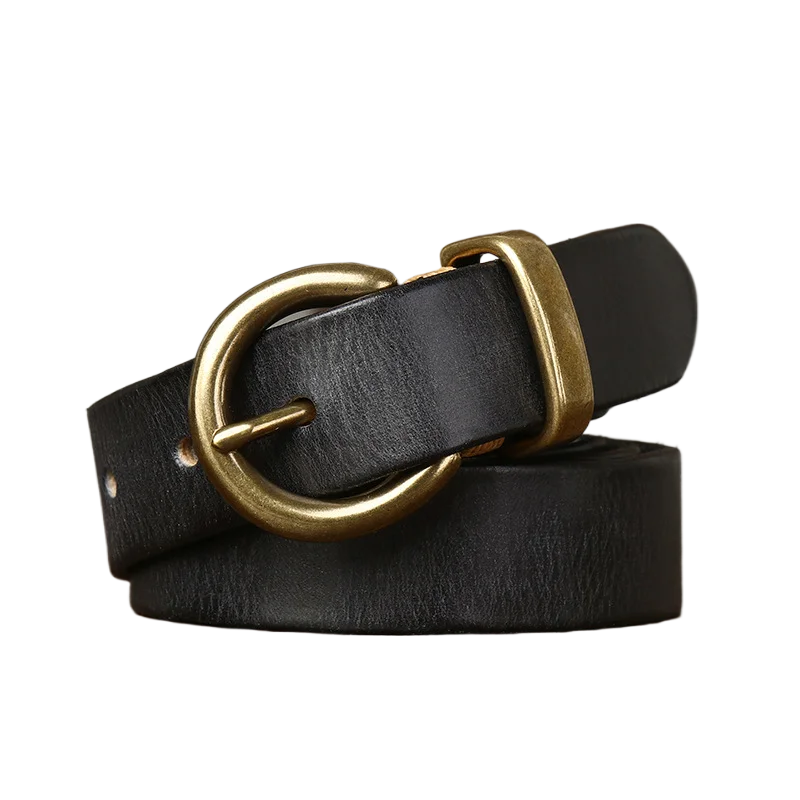 Vintage Pleated Korean Style Fashionable Versatile Women's Leather Belt with Copper Buckle