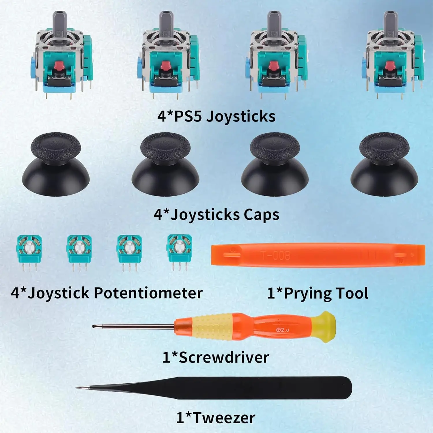 Joysticks Replacement for PS5 Controller 3D Analog Sensor Joysticks Module with Thumbsticks Cap and Potentiometer Repair Kit