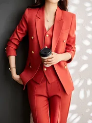 Autumn Business Suits 3 piece set Blazer Coat +Pants+ Vest Formal Women Office Professional Blazers Pantsuits Trousers Set