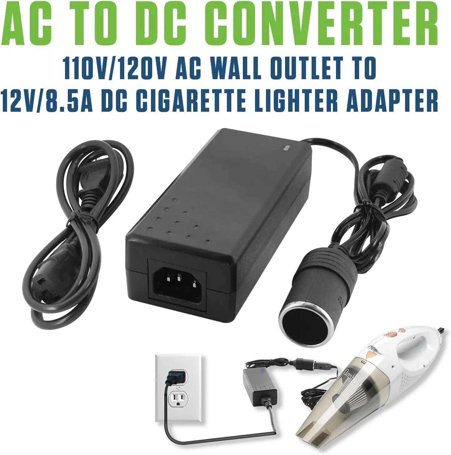 2026 AC To DC Car Power Converter Adapter, 110V/120V AC Wall Outlet To 12V DC Cigarette Lighter Socket, 8.5A 102W Power Supply