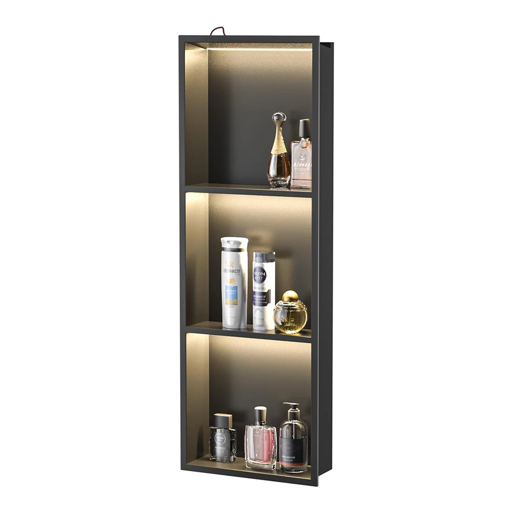 Nicho de Chuveiro Personalizado com Luz LED, Nicho de Ducha, Prateleira Embutida para Banheiro, Nicho de Parede para Chuveiro em Aço Inoxidável